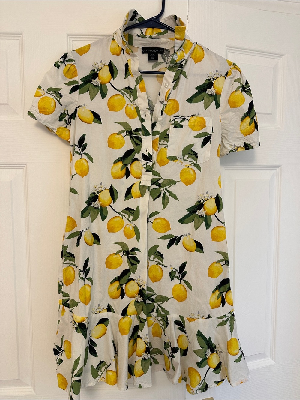 Cynthia Rowley White Lemon-Print Short-Sleeve Mini Dress